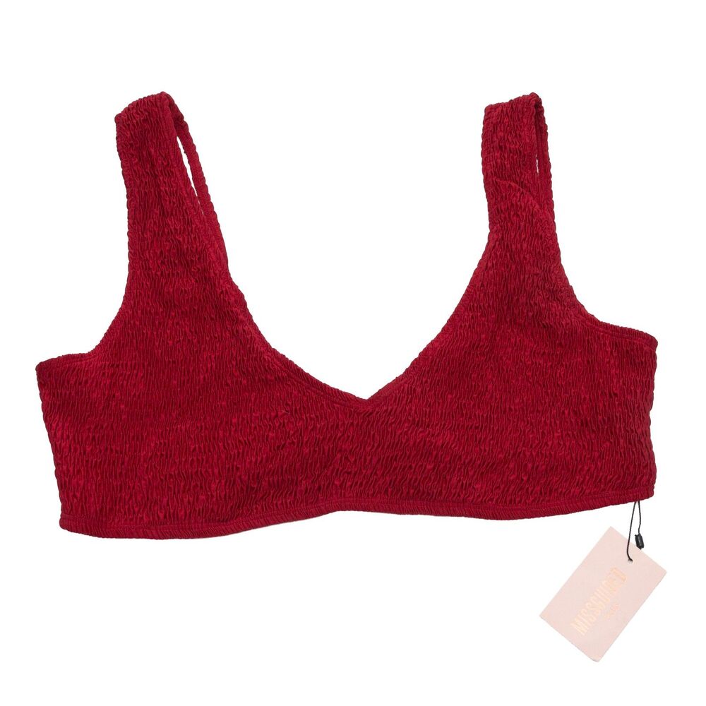 Missguided Plus Size 18 Rust Crinkle Shirred V-Neck Bikini Top Swimwear Clasp‎
